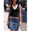 Women Deep V Neck Tops Sexy Sleeveless Crop Top Stretchy Trendy Going Out Tank Top Cute Summer Clothes(Color Block-black&white)