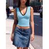 Women Deep V Neck Tops Sexy Sleeveless Crop Top Stretchy Trendy Going Out Tank Top Cute Summer Clothes(Color Block-blue&brown)