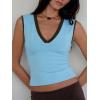 Women Deep V Neck Tops Sexy Sleeveless Crop Top Stretchy Trendy Going Out Tank Top Cute Summer Clothes(Color Block-blue&brown)