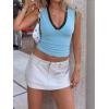 Women Deep V Neck Tops Sexy Sleeveless Crop Top Stretchy Trendy Going Out Tank Top Cute Summer Clothes(Color Block-blue&brown)