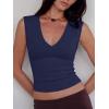 Women Deep V Neck Tops Sexy Sleeveless Crop Top Stretchy Trendy Going Out Tank Top Cute Summer Clothes(Navy Blue)