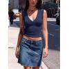Women Deep V Neck Tops Sexy Sleeveless Crop Top Stretchy Trendy Going Out Tank Top Cute Summer Clothes(Navy Blue)