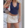 Women Deep V Neck Tops Sexy Sleeveless Crop Top Stretchy Trendy Going Out Tank Top Cute Summer Clothes(Navy Blue)