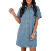 EMMIOL Button Down Denim Dress for Women – Short Sleeve Babydoll Mini Jean Shirt Dresses Summer Casual Trendy Outfits, Sky Blue, XS