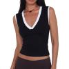 Women Deep V Neck Tops Sexy Sleeveless Crop Top Stretchy Trendy Going Out Tank Top Cute Summer Clothes(Color Block-black&white)