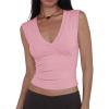 Women Deep V Neck Tops Sexy Sleeveless Crop Top Stretchy Trendy Going Out Tank Top Cute Summer Clothes(Pink)