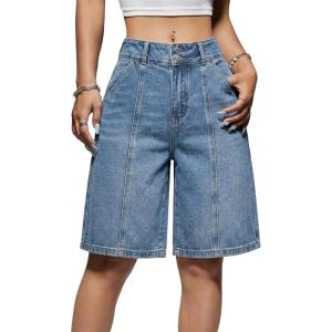 EMMIOL Women Jorts Baggy Jeans Jorts Mid-High Waisted Jorts Y2K Denim Shorts with 4 Pockets Casual Summer Streetwear Hotpant(Mid Blue)