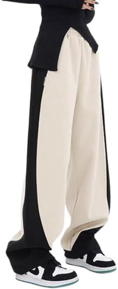 image:imageEMMIOL High Waisted Comfy Baggy Y2K Barrel Leg Sweatpants for Women Contrast Side Wide Leg Streetwear Joggers with PocketsApricot