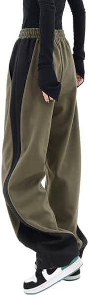 image:imageEMMIOL High Waisted Comfy Baggy Y2K Barrel Leg Sweatpants for Women Contrast Side Wide Leg Streetwear Joggers with PocketsGreen