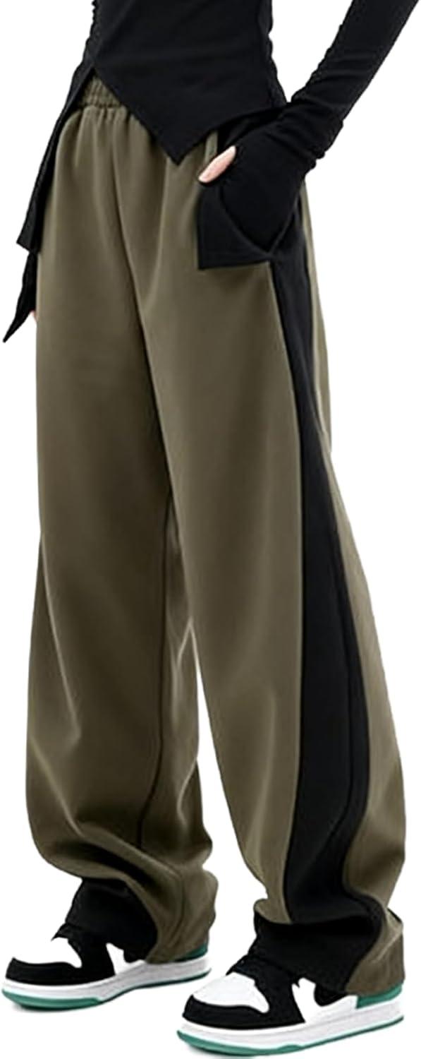 image:imageEMMIOL High Waisted Comfy Baggy Y2K Barrel Leg Sweatpants for Women Contrast Side Wide Leg Streetwear Joggers with PocketsGreen
