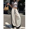 EMMIOL High Waisted Comfy Baggy Y2K Barrel Leg Sweatpants for Women, Contrast Side Wide Leg Streetwear Joggers with Pockets(Apricot)