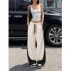 EMMIOL High Waisted Comfy Baggy Y2K Barrel Leg Sweatpants for Women, Contrast Side Wide Leg Streetwear Joggers with Pockets(Apricot)