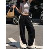 EMMIOL High Waisted Comfy Baggy Y2K Barrel Leg Sweatpants for Women, Contrast Side Wide Leg Streetwear Joggers with Pockets(Black)