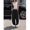 EMMIOL High Waisted Comfy Baggy Y2K Barrel Leg Sweatpants for Women, Contrast Side Wide Leg Streetwear Joggers with Pockets(Black)