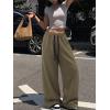 EMMIOL High Waisted Comfy Baggy Y2K Barrel Leg Sweatpants for Women, Contrast Side Wide Leg Streetwear Joggers with Pockets(Bottle Green)