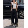 EMMIOL High Waisted Comfy Baggy Y2K Barrel Leg Sweatpants for Women, Contrast Side Wide Leg Streetwear Joggers with Pockets(Dark Green)