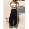 EMMIOL High Waisted Comfy Baggy Y2K Barrel Leg Sweatpants for Women, Contrast Side Wide Leg Streetwear Joggers with Pockets(Dark Green)