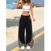 EMMIOL High Waisted Comfy Baggy Y2K Barrel Leg Sweatpants for Women, Contrast Side Wide Leg Streetwear Joggers with Pockets(Dark Green)