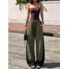 EMMIOL High Waisted Comfy Baggy Y2K Barrel Leg Sweatpants for Women, Contrast Side Wide Leg Streetwear Joggers with Pockets(Green)