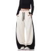 EMMIOL High Waisted Comfy Baggy Y2K Barrel Leg Sweatpants for Women, Contrast Side Wide Leg Streetwear Joggers with Pockets(Apricot)