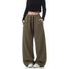 EMMIOL High Waisted Comfy Baggy Y2K Barrel Leg Sweatpants for Women, Contrast Side Wide Leg Streetwear Joggers with Pockets(Bottle Green)