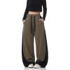 EMMIOL High Waisted Comfy Baggy Y2K Barrel Leg Sweatpants for Women, Contrast Side Wide Leg Streetwear Joggers with Pockets(Green)
