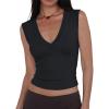 Deep V Neck Tops for Women Sexy Sleeveless Crop Top Stretchy Trendy Going Out Tank Top Cute Summer Clothes(Black)
