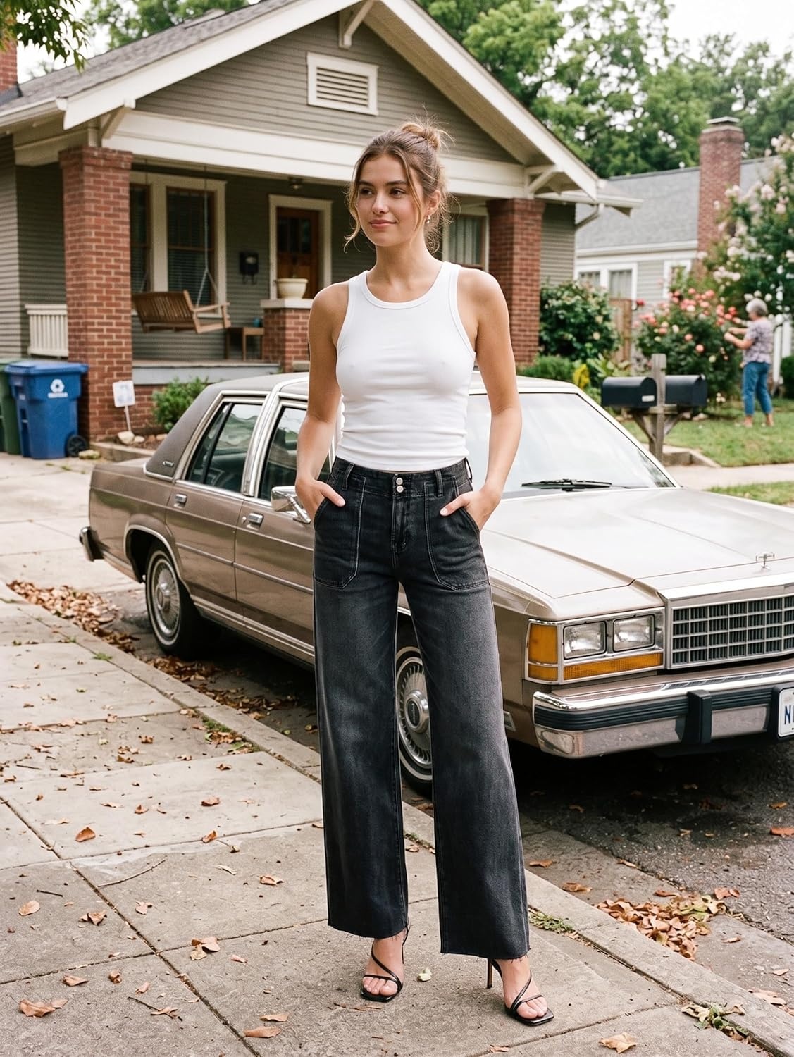 image:imageEMMIOL Baggy Straight Leg Jeans Y2K Vintage Distressed Loose Fit Large Pocket Boyfriend Wide Leg Trousers Vintage Blue009black 1