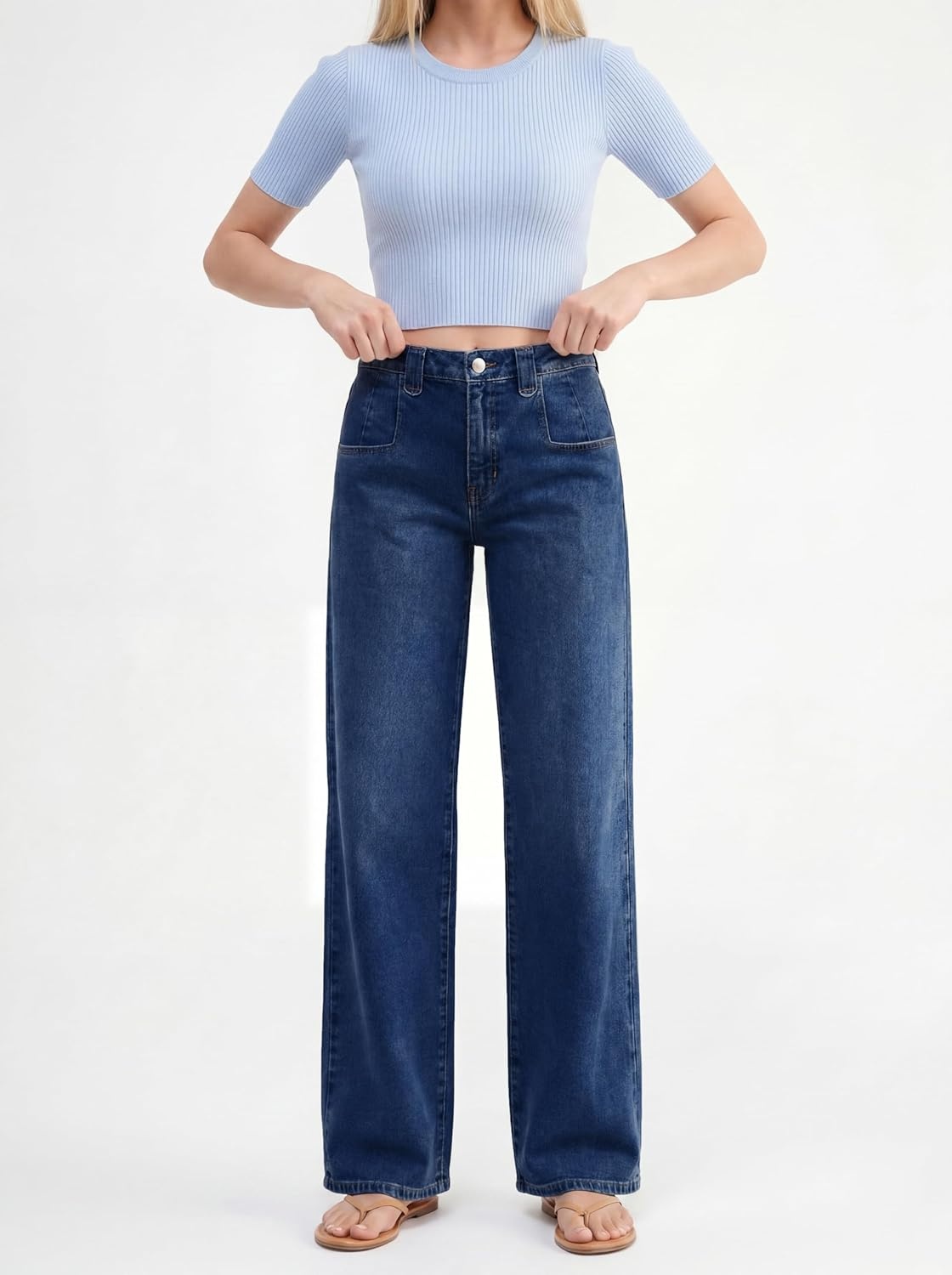 image:imageEMMIOL Baggy Straight Leg Jeans Y2K Vintage Distressed Loose Fit Large Pocket Boyfriend Wide Leg Trousers Vintage Blue047deep Blue