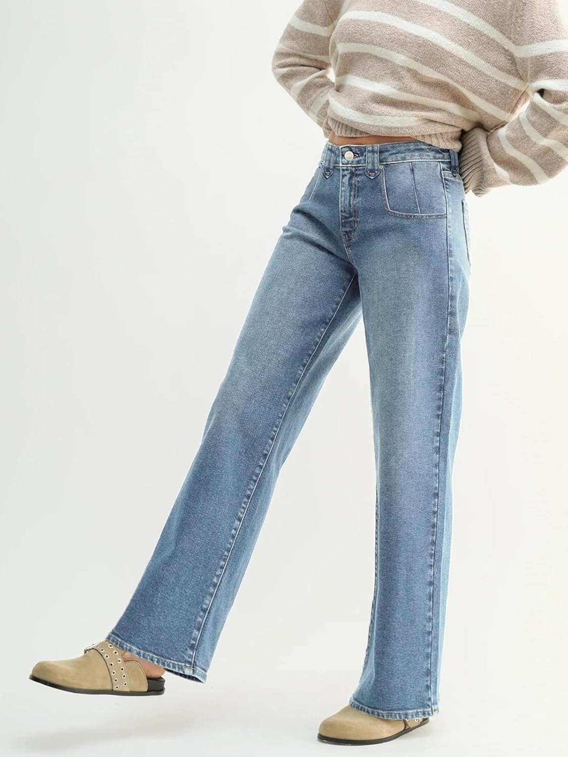image:imageEMMIOL Baggy Straight Leg Jeans Y2K Vintage Distressed Loose Fit Large Pocket Boyfriend Wide Leg Trousers Vintage Blue047vintage Blue