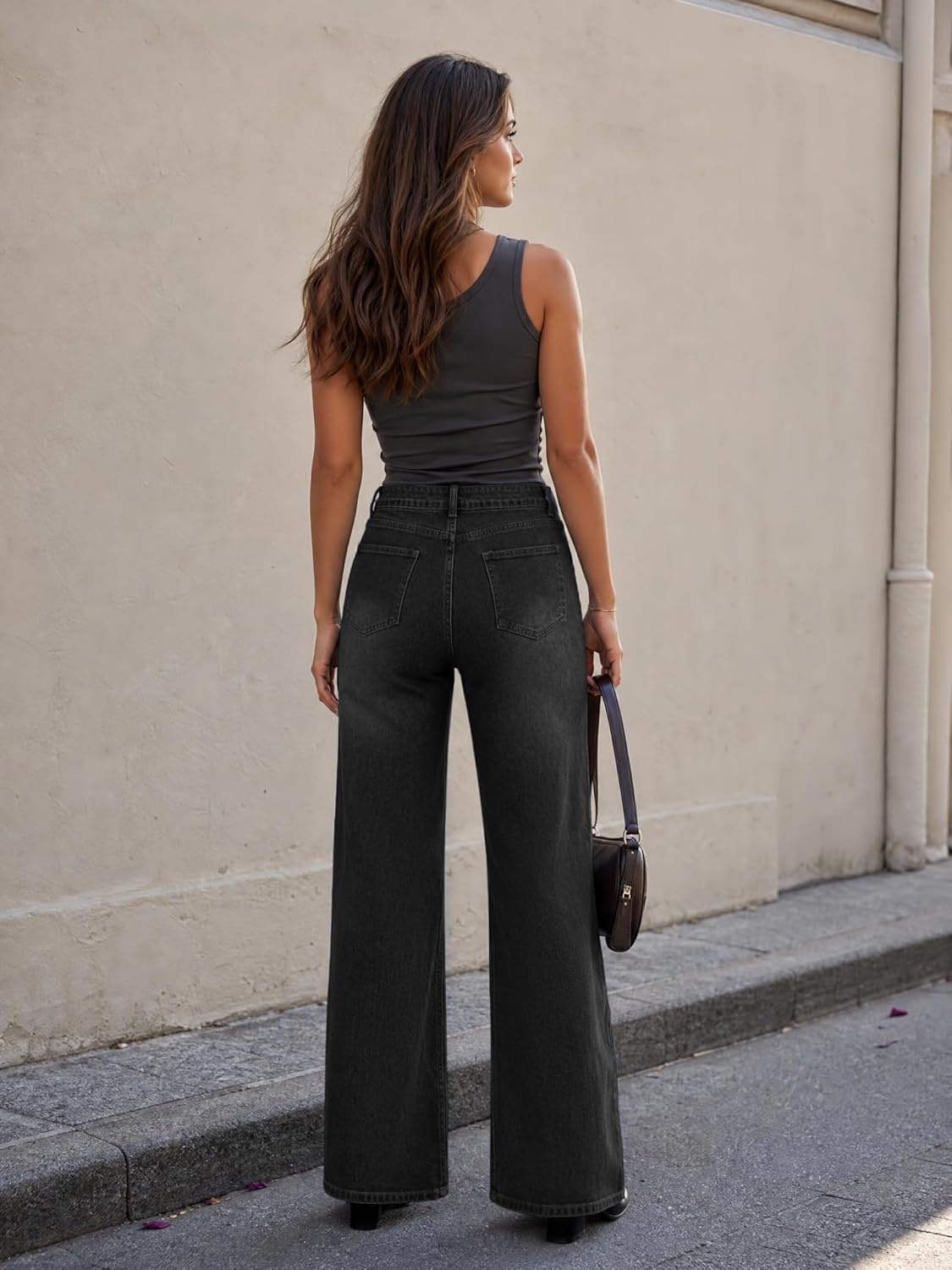 image:imageEMMIOL Wide Leg Jeans for Women Mid High Waisted Straight Leg Jeans 2026 Trendy Stretchy Denim Pants with Front SeamedBlack