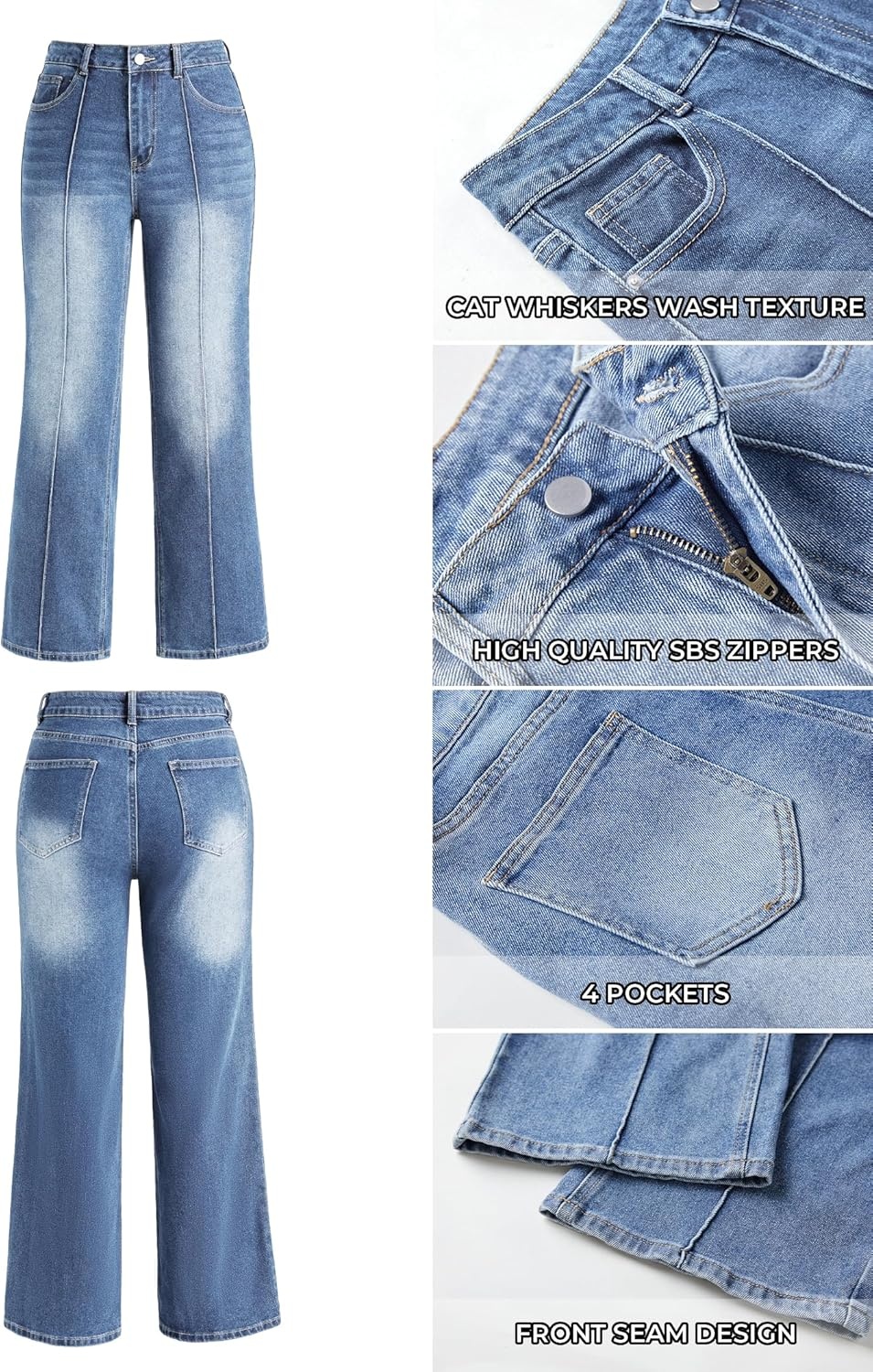 image:imageEMMIOL Wide Leg Jeans for Women Mid High Waisted Straight Leg Jeans 2026 Trendy Stretchy Denim Pants with Front SeamedBlue