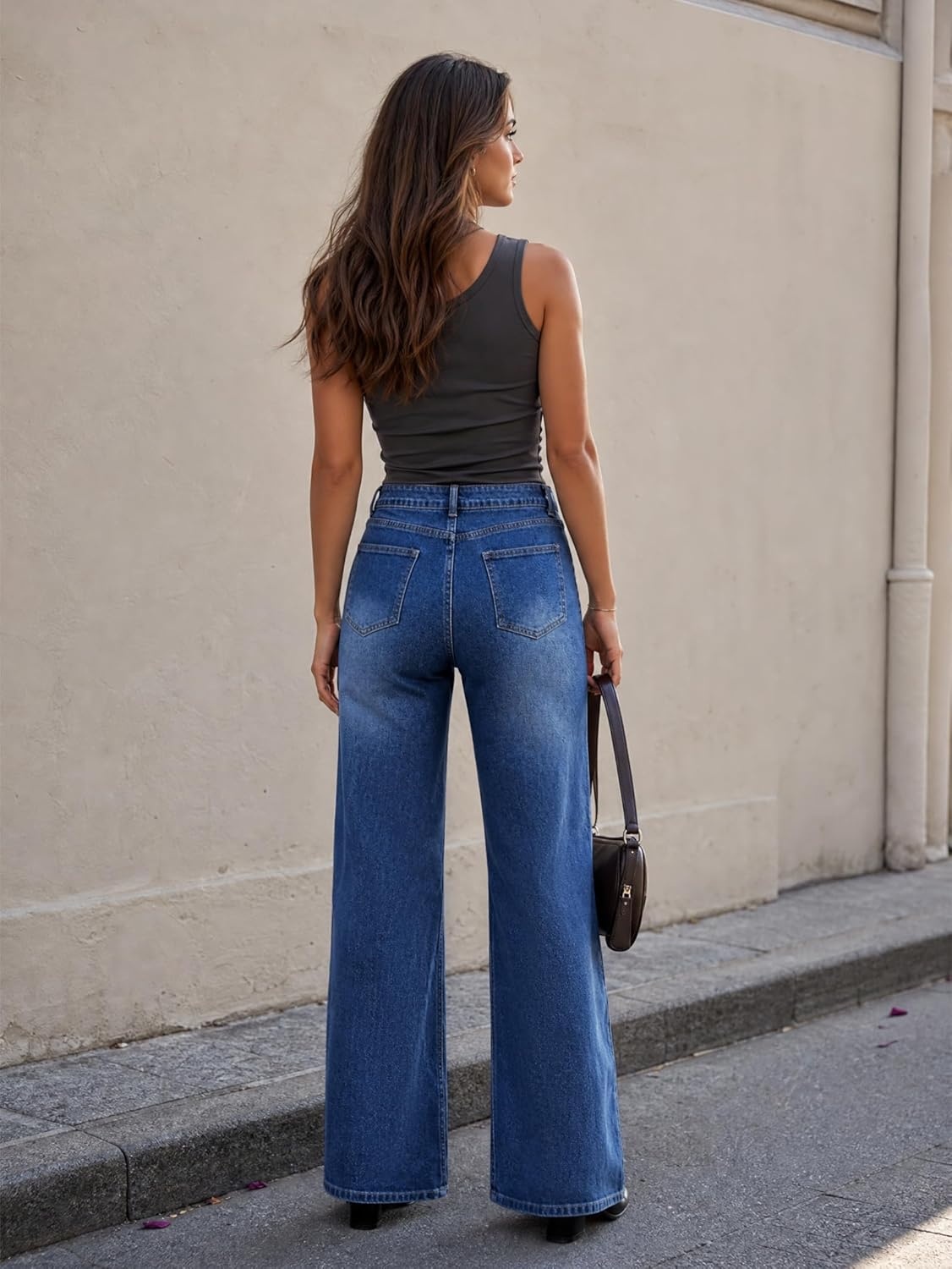 image:imageEMMIOL Wide Leg Jeans for Women Mid High Waisted Straight Leg Jeans 2026 Trendy Stretchy Denim Pants with Front SeamedDark Blue