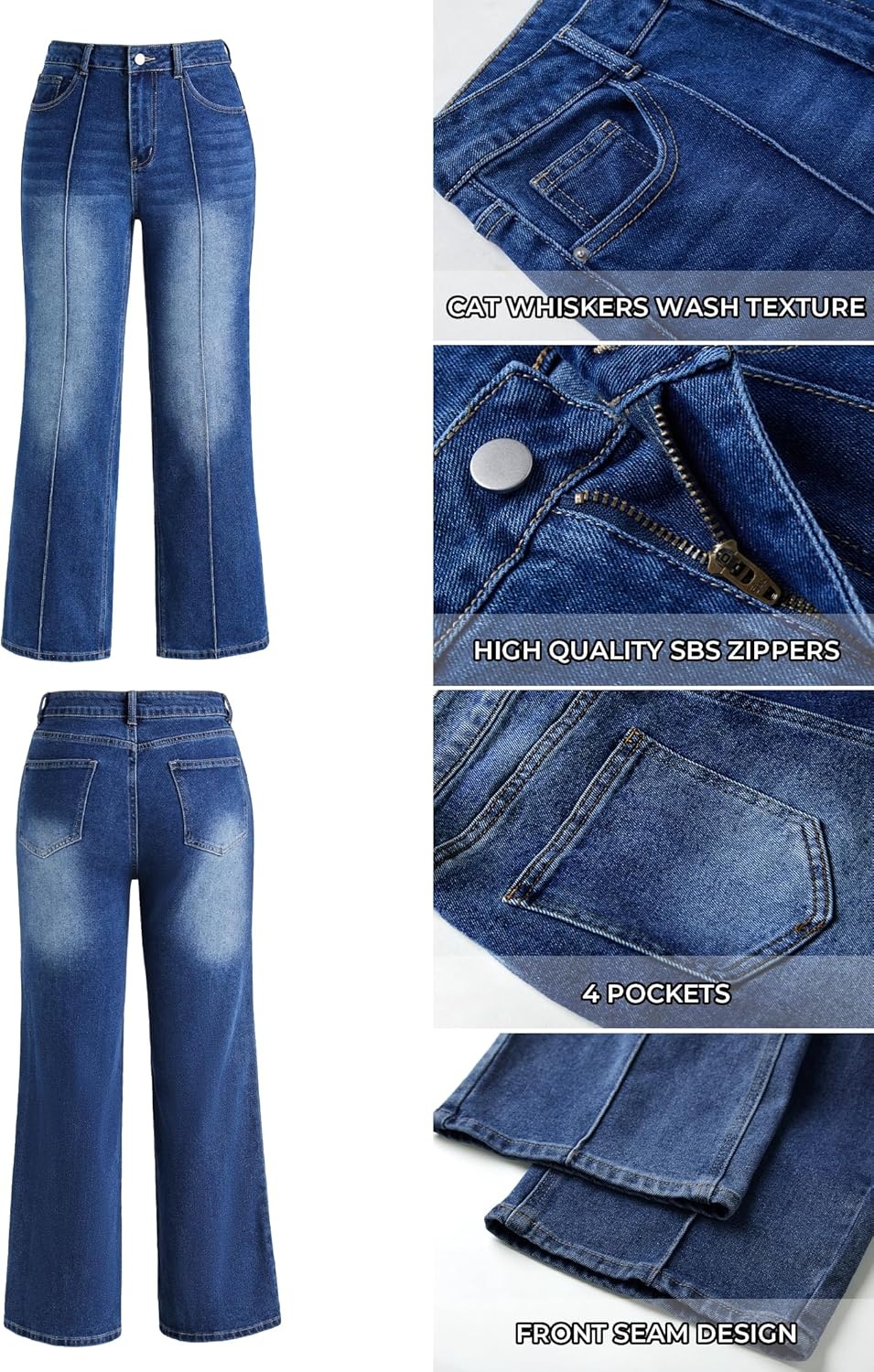 image:imageEMMIOL Wide Leg Jeans for Women Mid High Waisted Straight Leg Jeans 2026 Trendy Stretchy Denim Pants with Front SeamedDark Blue