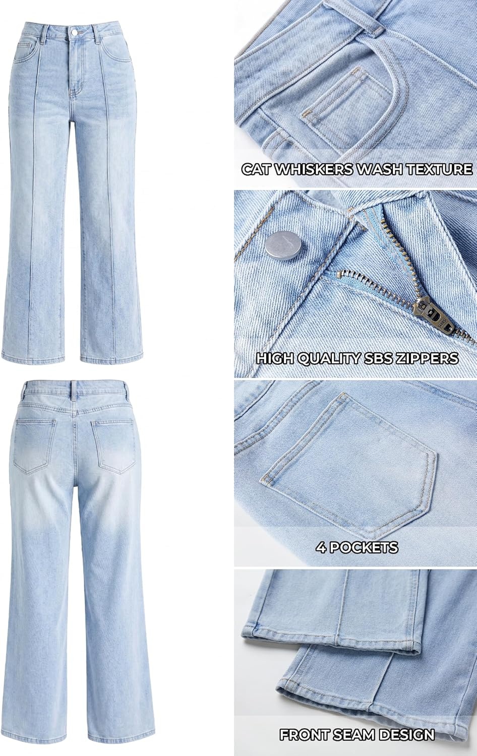 image:imageEMMIOL Wide Leg Jeans for Women Mid High Waisted Straight Leg Jeans 2026 Trendy Stretchy Denim Pants with Front SeamedLight Blue