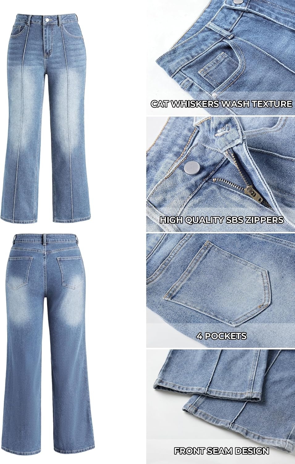 image:imageEMMIOL Wide Leg Jeans for Women Mid High Waisted Straight Leg Jeans 2026 Trendy Stretchy Denim Pants with Front SeamedVintage Blue