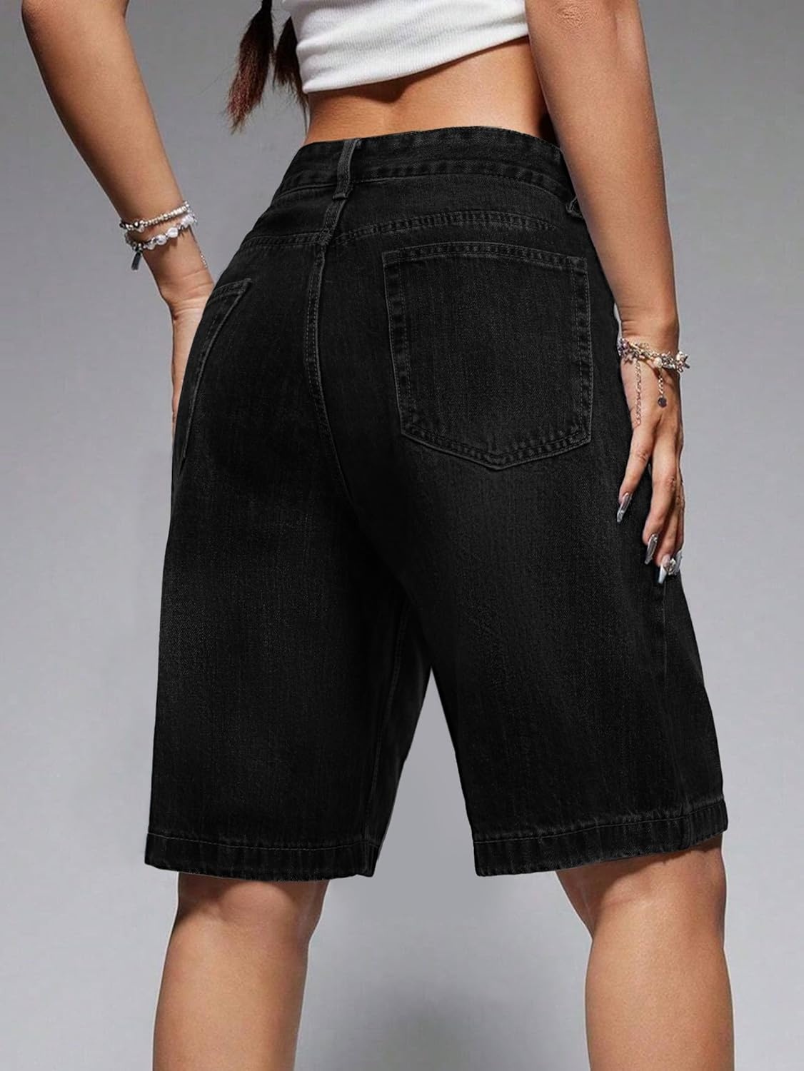 image:imageEMMIOL Women Jorts Baggy Jeans Shorts Knee Length MidLow Waisted Denim Y2K Bermuda Shorts Summer Hot Short Pants StreetwearBlack041