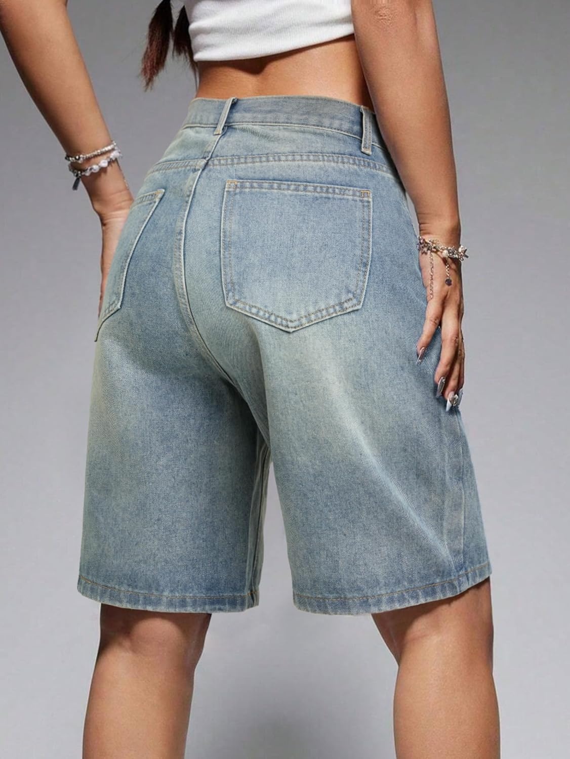 image:imageEMMIOL Women Jorts Baggy Jeans Shorts Knee Length MidLow Waisted Denim Y2K Bermuda Shorts Summer Hot Short Pants StreetwearBlue313