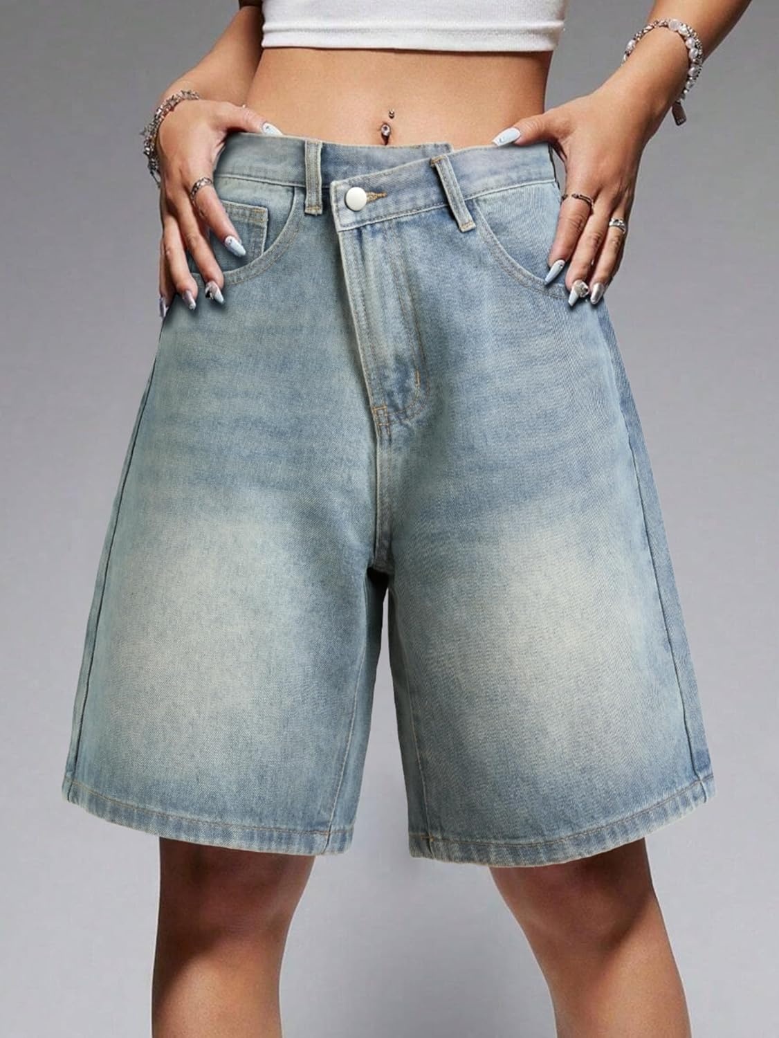 image:imageEMMIOL Women Jorts Baggy Jeans Shorts Knee Length MidLow Waisted Denim Y2K Bermuda Shorts Summer Hot Short Pants StreetwearBlue313
