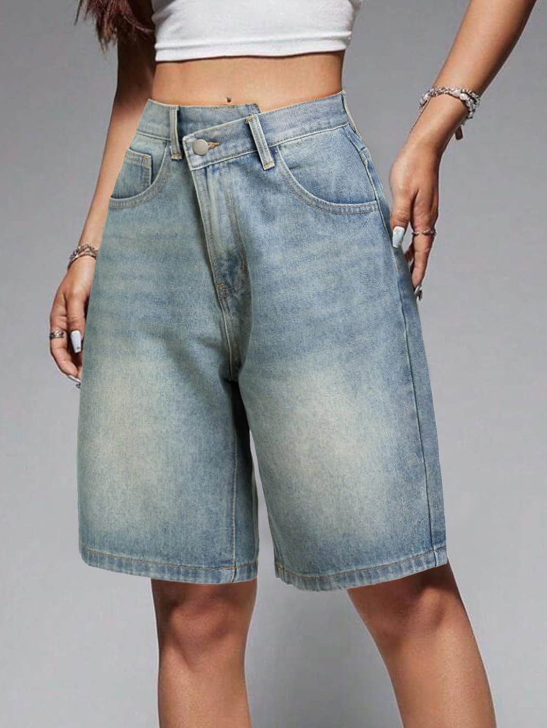 image:imageEMMIOL Women Jorts Baggy Jeans Shorts Knee Length MidLow Waisted Denim Y2K Bermuda Shorts Summer Hot Short Pants StreetwearBlue313