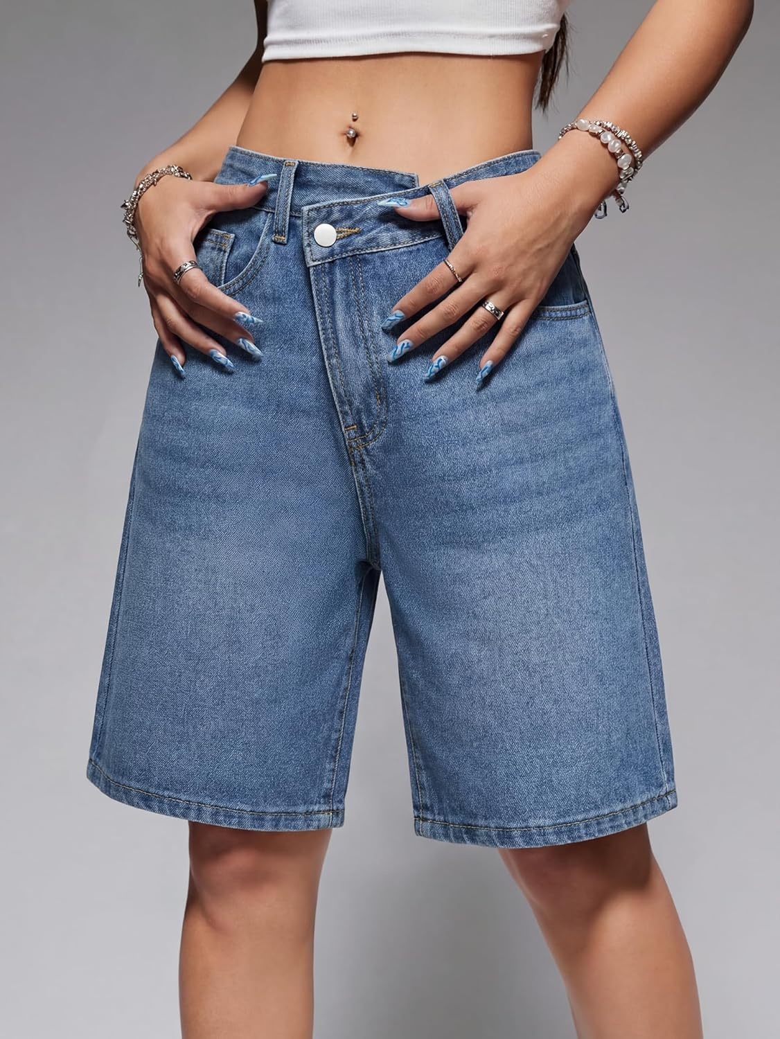 image:imageEMMIOL Women Jorts Baggy Jeans Shorts Knee Length MidLow Waisted Denim Y2K Bermuda Shorts Summer Hot Short Pants StreetwearDenim Blue313