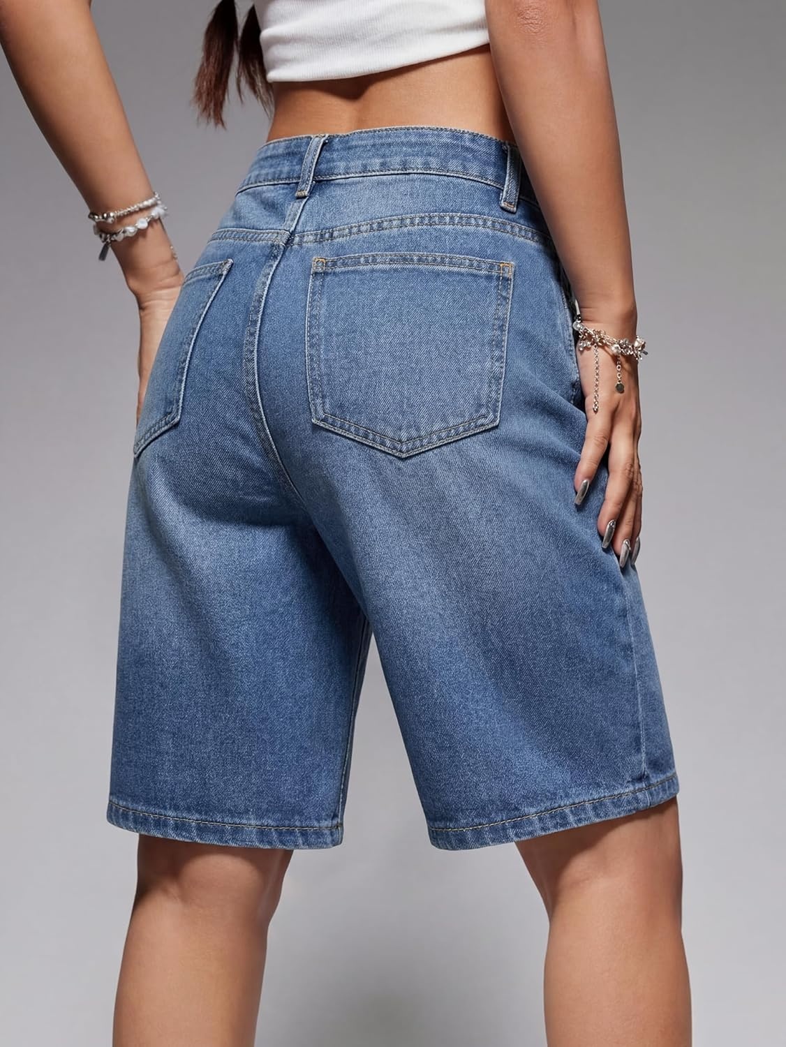 image:imageEMMIOL Women Jorts Baggy Jeans Shorts Knee Length MidLow Waisted Denim Y2K Bermuda Shorts Summer Hot Short Pants StreetwearDenim Blue313