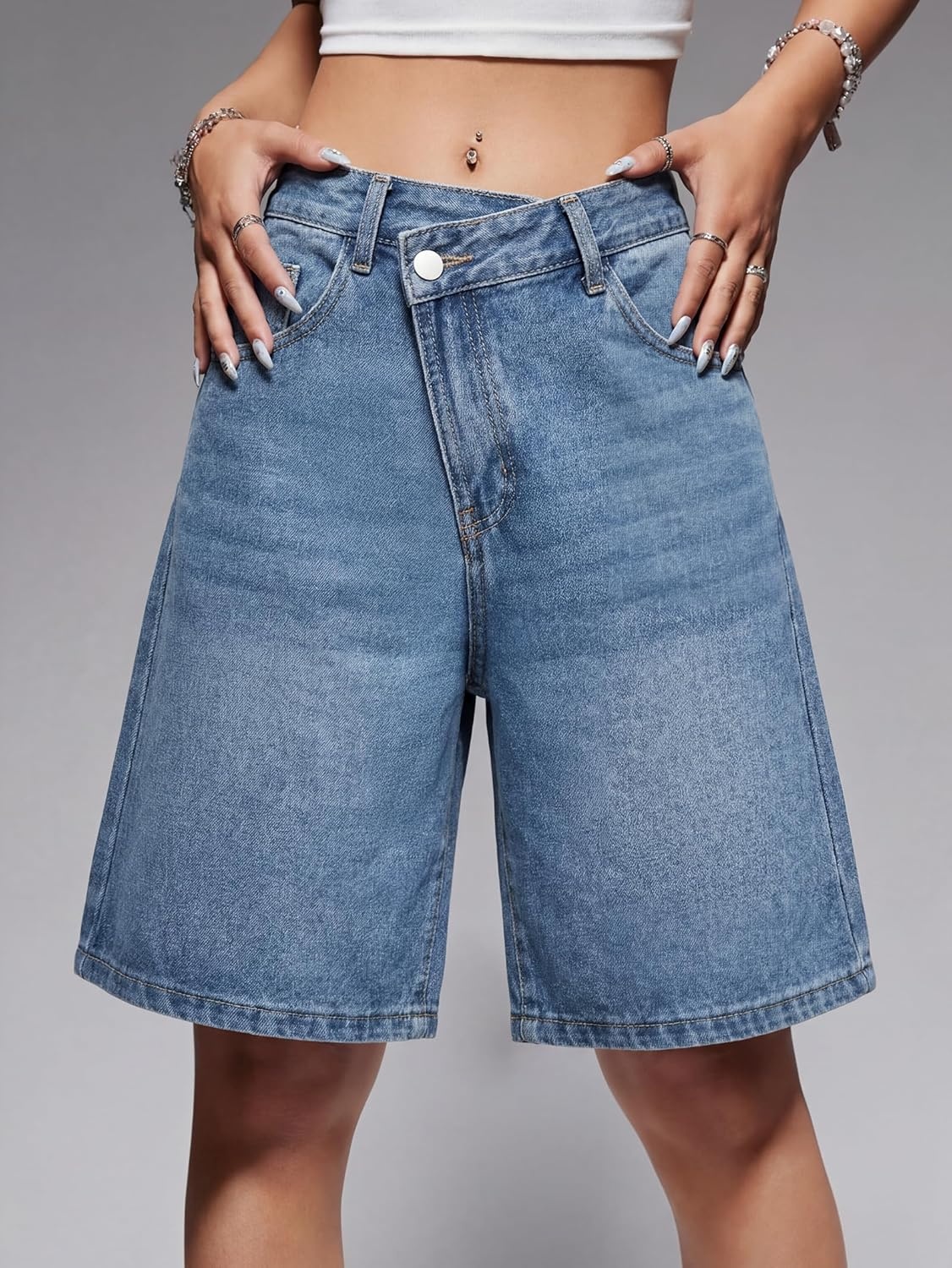 image:imageEMMIOL Women Jorts Baggy Jeans Shorts Knee Length MidLow Waisted Denim Y2K Bermuda Shorts Summer Hot Short Pants StreetwearSky Blue313