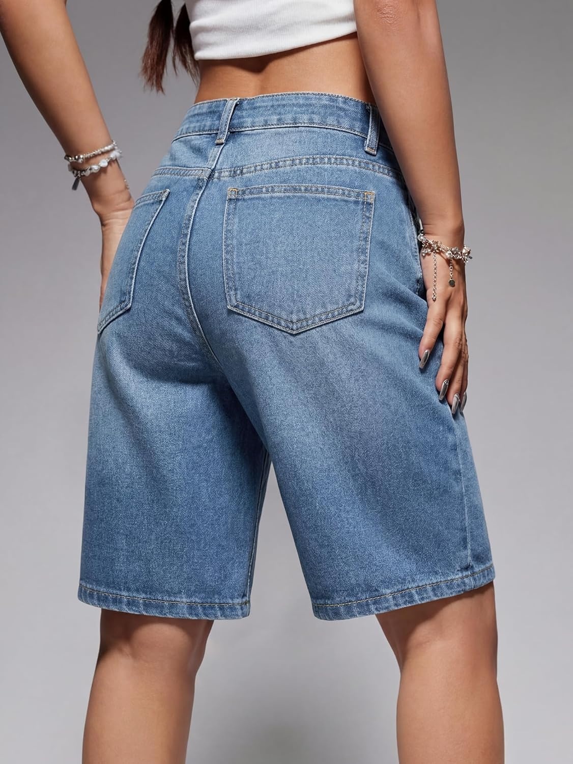 image:imageEMMIOL Women Jorts Baggy Jeans Shorts Knee Length MidLow Waisted Denim Y2K Bermuda Shorts Summer Hot Short Pants StreetwearSky Blue313