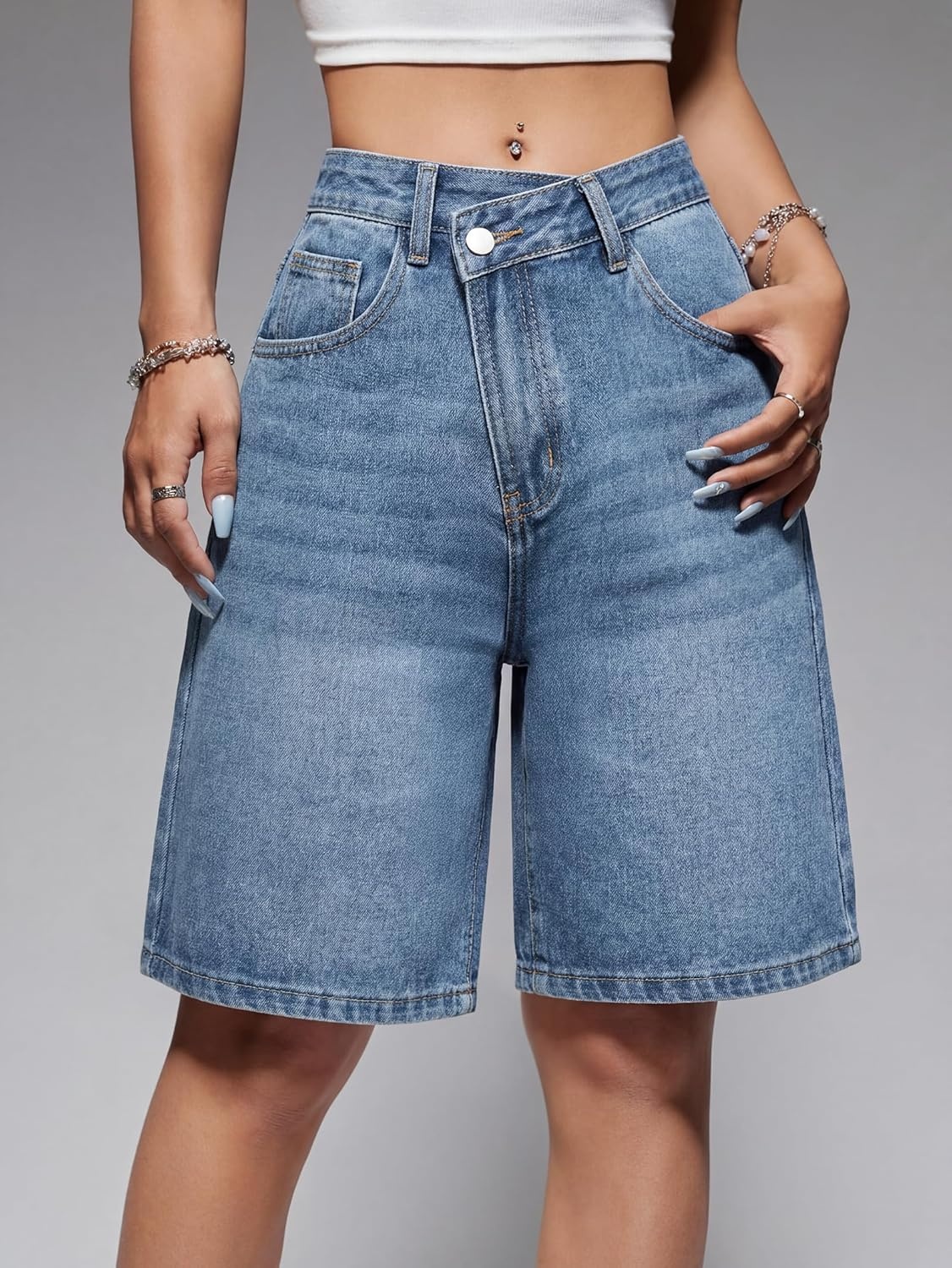 image:imageEMMIOL Women Jorts Baggy Jeans Shorts Knee Length MidLow Waisted Denim Y2K Bermuda Shorts Summer Hot Short Pants StreetwearSky Blue313