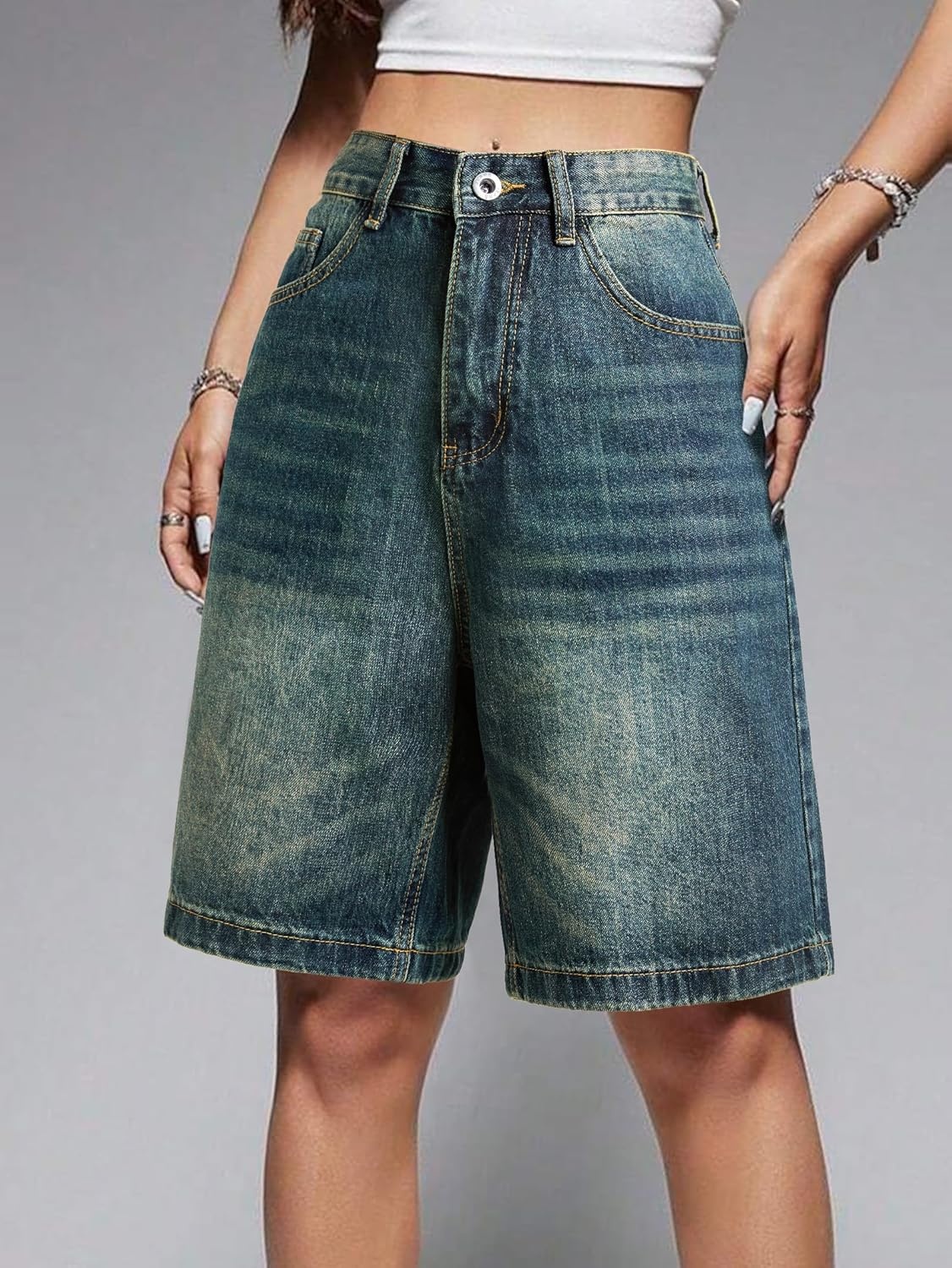image:imageEMMIOL Women Jorts Baggy Jeans Shorts Knee Length MidLow Waisted Denim Y2K Bermuda Shorts Summer Hot Short Pants StreetwearVintage Blue041