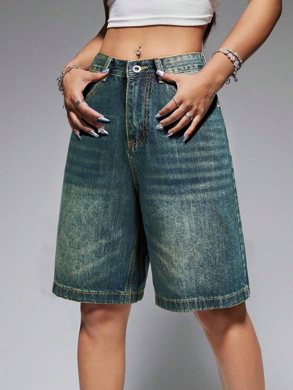image:imageEMMIOL Women Jorts Baggy Jeans Shorts Knee Length MidLow Waisted Denim Y2K Bermuda Shorts Summer Hot Short Pants StreetwearVintage Blue041