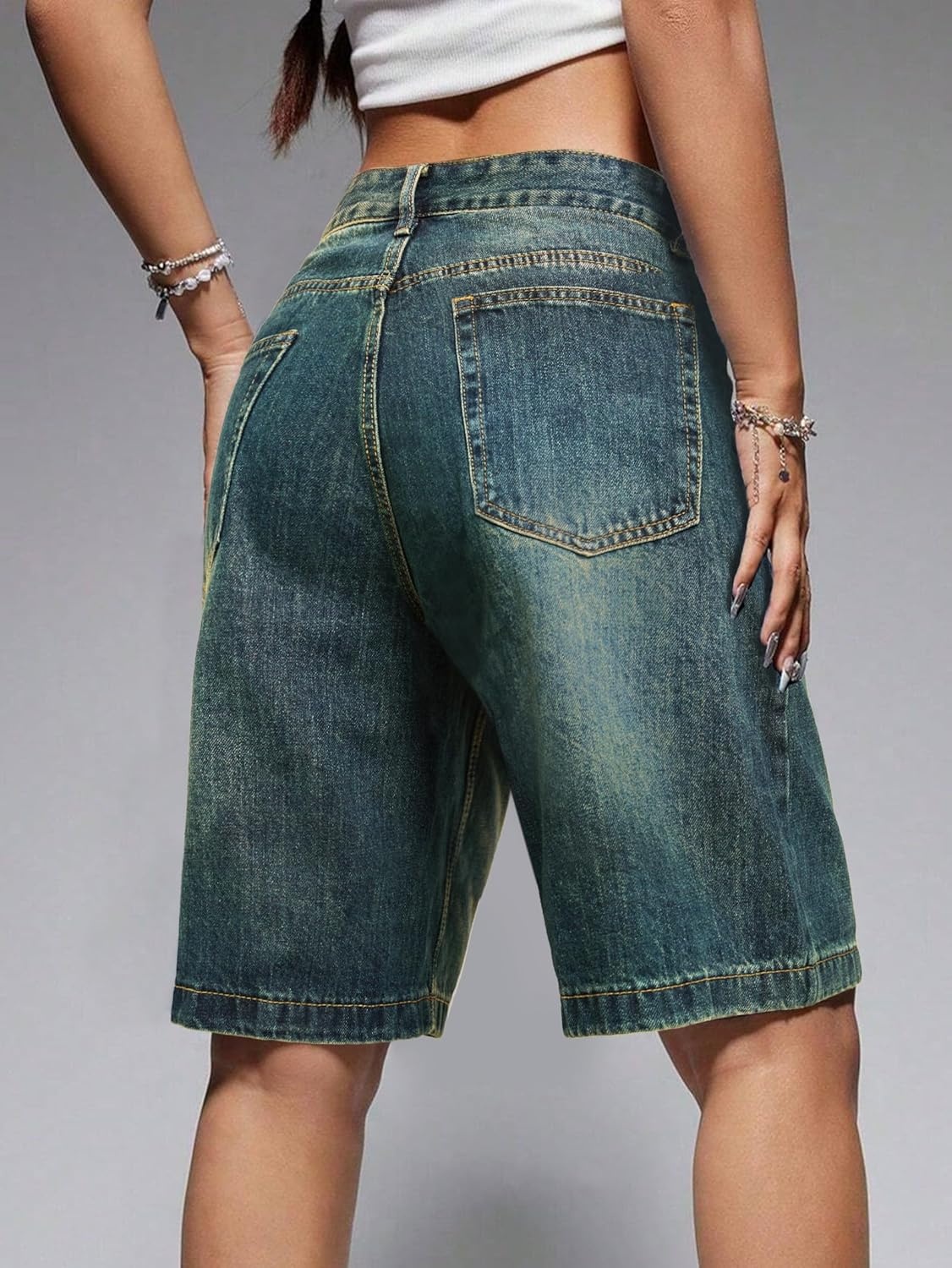 image:imageEMMIOL Women Jorts Baggy Jeans Shorts Knee Length MidLow Waisted Denim Y2K Bermuda Shorts Summer Hot Short Pants StreetwearVintage Blue041