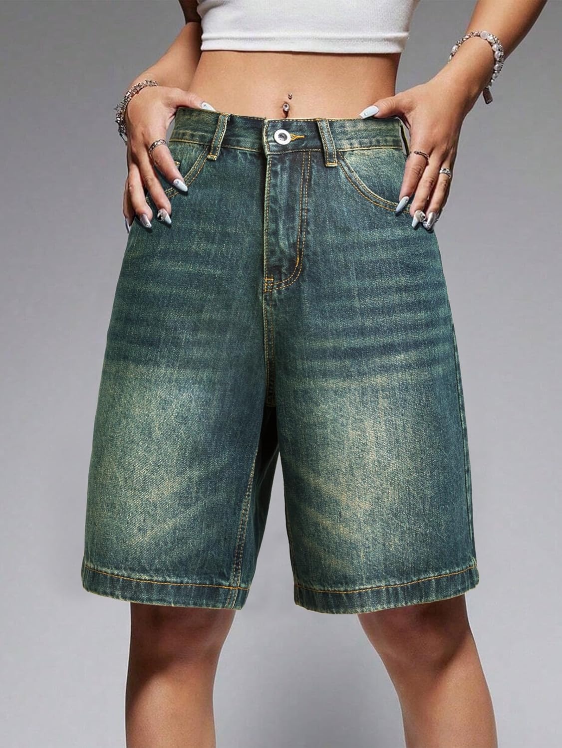 image:imageEMMIOL Women Jorts Baggy Jeans Shorts Knee Length MidLow Waisted Denim Y2K Bermuda Shorts Summer Hot Short Pants StreetwearVintage Blue041