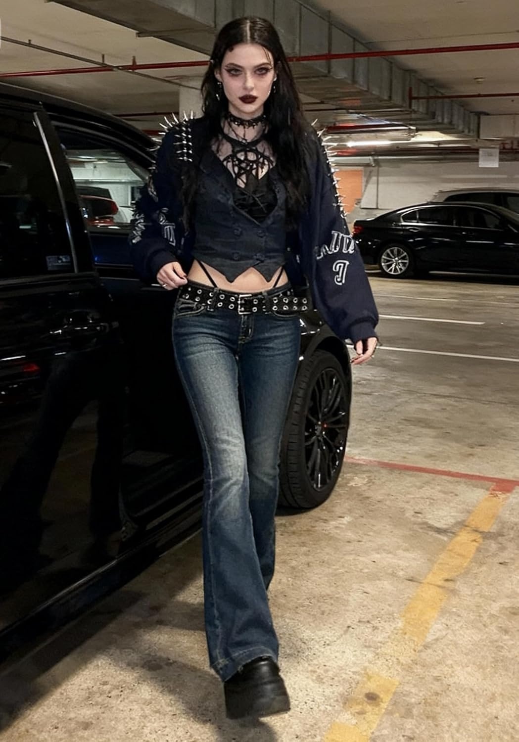 image:imageWomen Bell Bottom Jeans Stretchy Flare Mid Rise Embroidery Vintage Denim Pants 90s Outfits Y2k ClothesDeep Blue